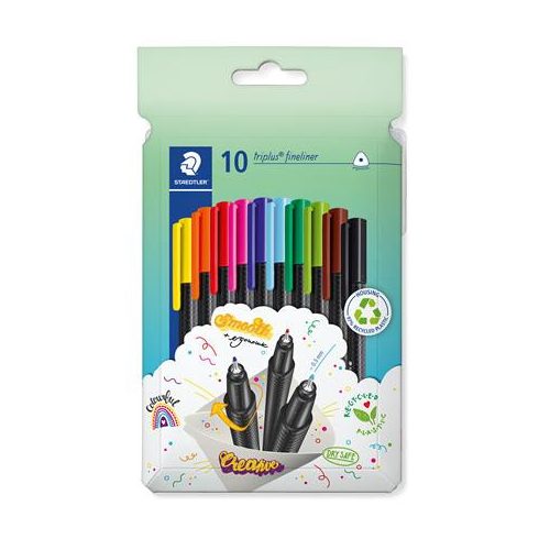 Tűfilc készlet, 0,3 mm, STAEDTLER "Triplus 334", 10 különböző szín