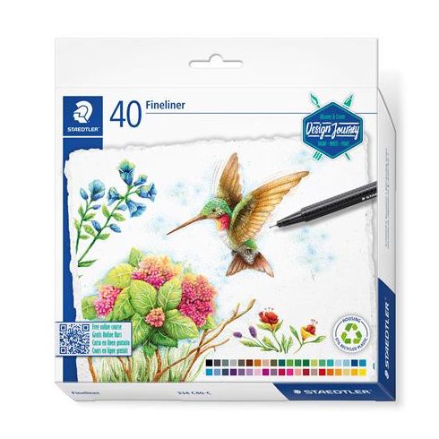 Tűfilc készlet, 0,3 mm, STAEDTLER "Triplus 334 Design Journey", 40 különböző szín
