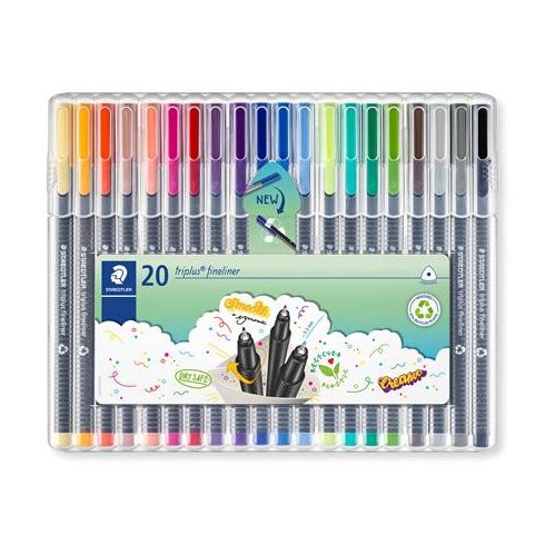 Tűfilc készlet, 0,3 mm, STAEDTLER "Triplus 334", 20 különböző szín