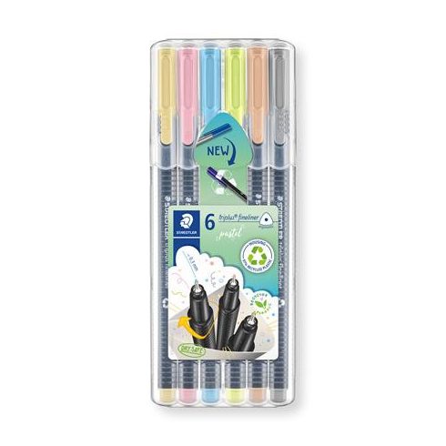 Tűfilc készlet, 0,3 mm, STAEDTLER "Triplus® 334", 6 különböző pasztell szín