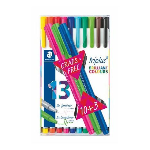 Tűfilc készlet, 0,3 mm, STAEDTLER "Triplus 334", 10+3 különböző szín