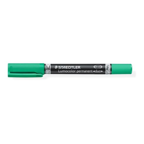 Alkoholos marker, 0,6/1,5 mm, kúpos, kétvégű, STAEDTLER "Lumocolor® duo 348", zöld