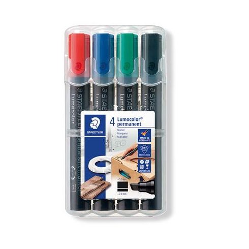 Alkoholos marker készlet, 2-5 mm, vágott, STAEDTLER "Lumocolor® 350", 4 különböző szín