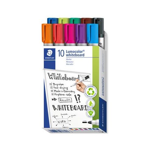 Táblamarker készlet, 2 mm, kúpos, STAEDTLER "Lumocolor® 351", 10 különböző szín
