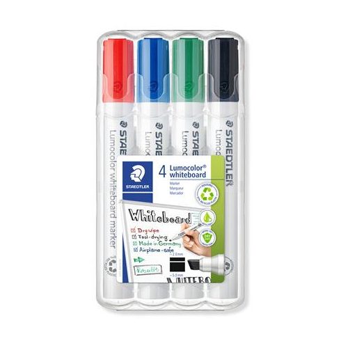 Táblamarker készlet, 2-5 mm, vágott, STAEDTLER "Lumocolor® 351 B", 4 különböző szín