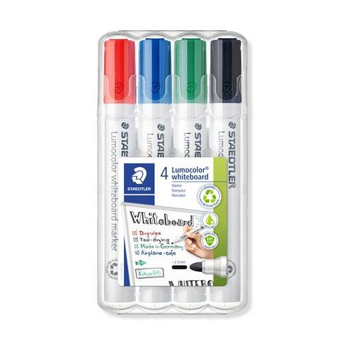 Táblamarker készlet, 2 mm, kúpos, STAEDTLER "Lumocolor® 351", 4 különböző szín
