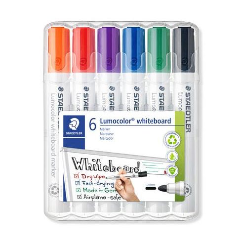 Táblamarker készlet, 2 mm, kúpos, STAEDTLER "Lumocolor® 351", 6 különböző szín