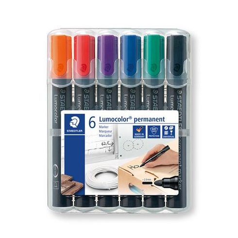 Alkoholos marker készlet, 2 mm, kúpos, STAEDTLER "Lumocolor® 352", 6 különböző szín