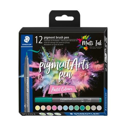 Ecsetirón készlet, STAEDTLER "Pigment brush 371", 12 különböző pasztell szín