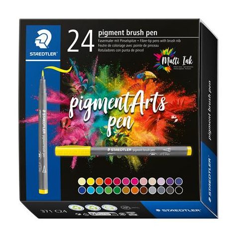Ecsetirón készlet, STAEDTLER "Pigment brush 371", 24 különböző szín