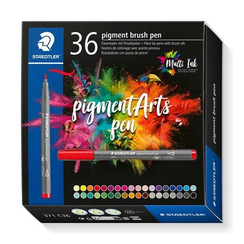 Ecsetirón készlet, STAEDTLER "Pigment brush 371", 36 különböző szín