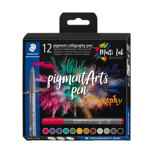 Kalligrafikus rostirón készlet, 2 mm, STAEDTLER "Pigment 375", 12 különböző szín