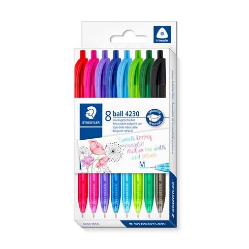 Golyóstoll, 1 mm, nyomógombos, STAEDTLER® "4230 M", 8 különböző szín