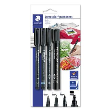   Alkoholos marker készlet, vegyes, STAEDTLER "Lumocolor® 60" 4 különböző vonalvastagság, fekete