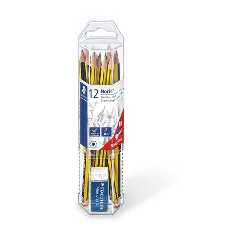 Grafitceruza készlet, ajándék radírral, HB, hatszögletű, STAEDTLER "Noris 120"