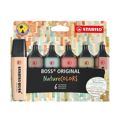 Szövegkiemelő készlet, 2-5 mm, STABILO "BOSS original NatureColors", 6 különböző szín