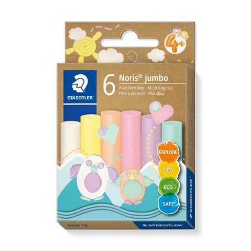 Modellező gyurma készlet, STAEDTLER "Noris® jumbo 842", 6 különböző pasztell szín