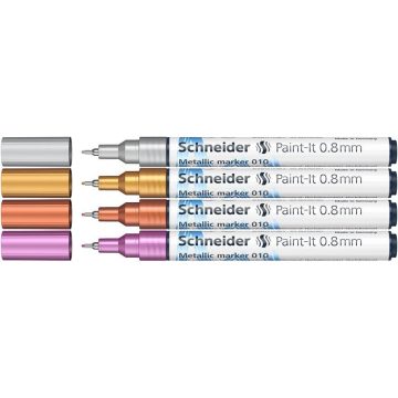   Metálfényű marker készlet, 0,8 mm, SCHNEIDER "Paint-It 010", 4 különböző szín