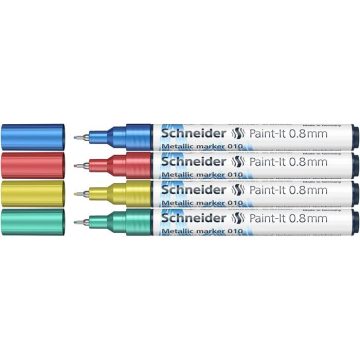   Metálfényű marker készlet, 0,8 mm, SCHNEIDER "Paint-It 010", 4 különböző szín