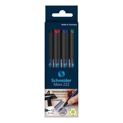 Alkoholos marker készlet, OHP, 0,7 mm, SCHNEIDER "Maxx 222 F", 4 különböző szín