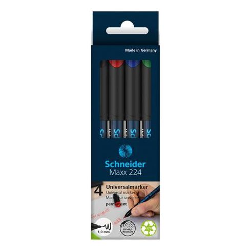 Alkoholos marker készlet, OHP, 1 mm, SCHNEIDER "Maxx 224 M", 4 különböző szín