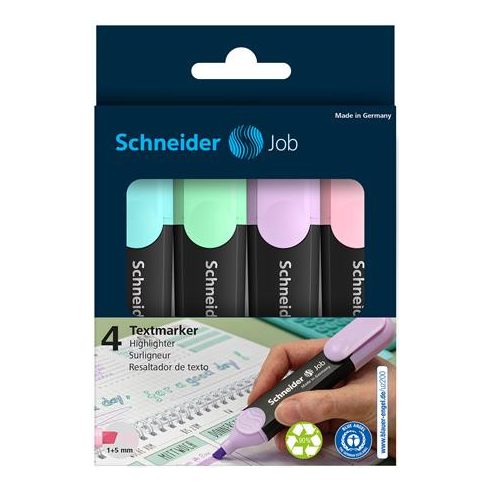 Szövegkiemelő készlet, 1-5 mm, SCHNEIDER "Job Pastel", 4 különböző pasztell szín