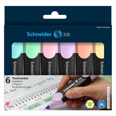 Szövegkiemelő készlet, 1-5 mm, SCHNEIDER "Job Pastel", 6 különböző pasztell szín
