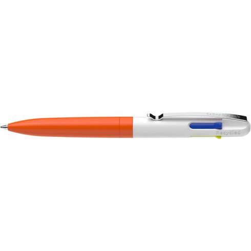 Golyóstoll, 0,5 mm, nyomógombos, négyszínű, SCHNEIDER "Take 4 Neon", narancs-fehér
