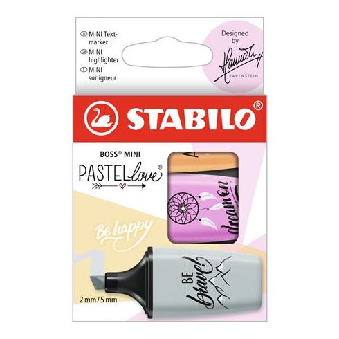 Szövegkiemelő készlet, STABILO, "Boss Mini Pastellove", 3 különböző szín