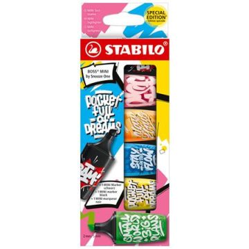   Szövegkiemelő, készlet, 2-5 mm, STABILO, "Boss Mini Snooze One", 6 különböző szín