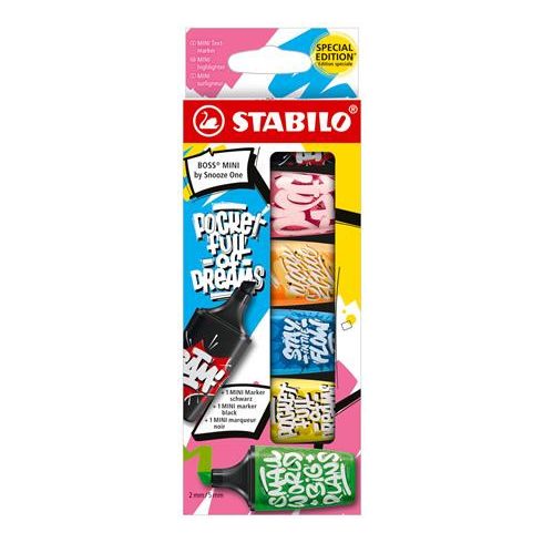Szövegkiemelő, készlet, 2-5 mm, STABILO, "Boss Mini Snooze One", 6 különböző szín