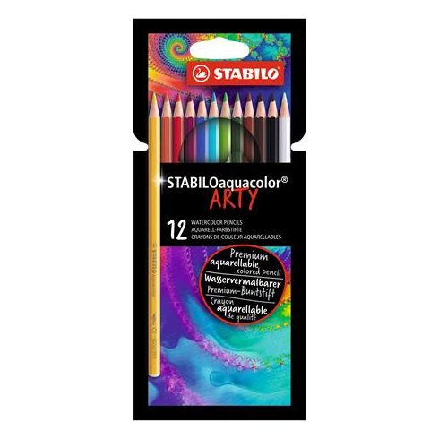 Akvarell ceruza készlet, STABILO "Aquacolor ARTY", 12 különböző szín