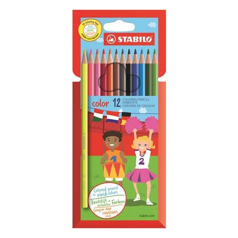 Színes ceruza készlet, hatszögletű, STABILO "Color", 12 különböző szín