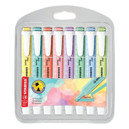 Szövegkiemelő készlet, 1-4 mm, STABILO "Swing Cool Pastel", 8 különböző szín