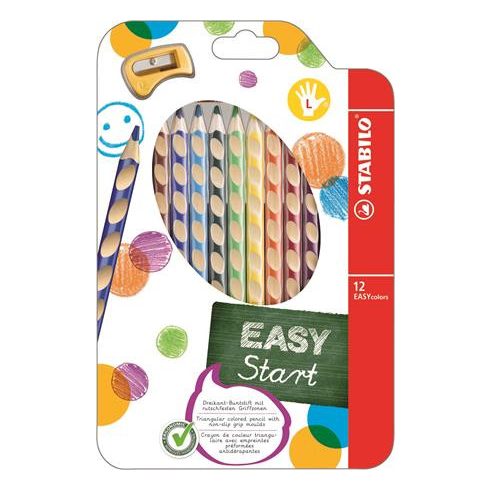 Színes ceruza készlet, háromszögletű, balkezes, STABILO "EasyColours", 12 különböző szín