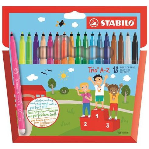 Filctoll készlet, 0,7 mm, STABILO "Trio A-Z", 18 különböző szín