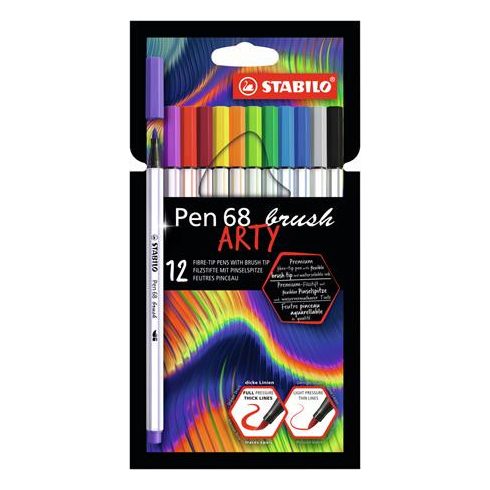 Ecsetirón készlet, STABILO "Pen 68 brush ARTY", 12 különböző szín