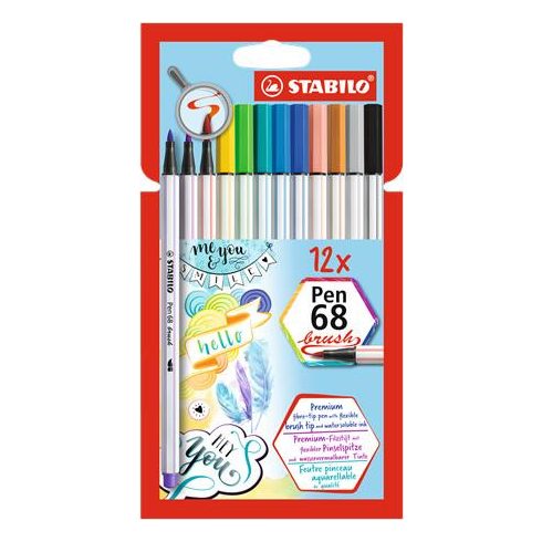 Ecsetirón készlet, STABILO "Pen 68 brush", 12 különböző szín