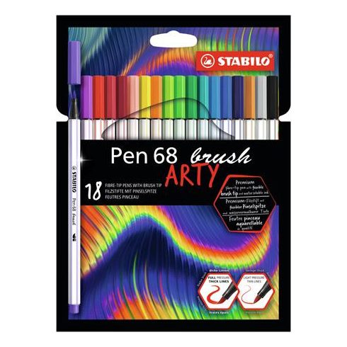 Ecsetirón készlet, STABILO "Pen 68 brush ARTY", 18 különböző szín