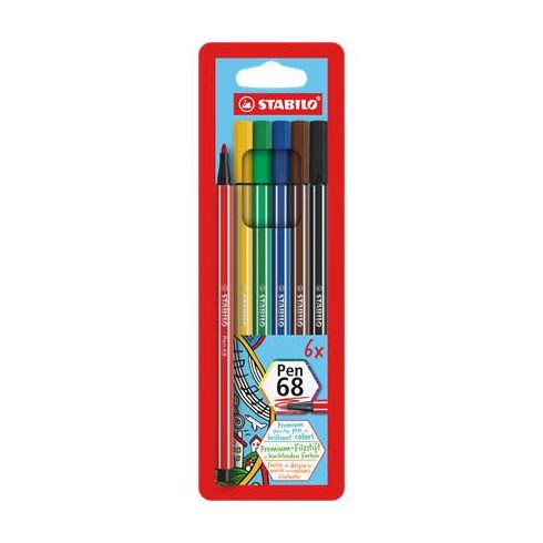 Filctoll készlet, 1 mm, STABILO "Pen 68", 6 különböző szín