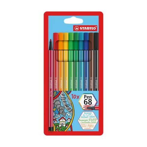 Filctoll készlet, 1 mm, STABILO "Pen 68", 10 különböző szín