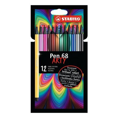 Filctoll készlet, 1 mm, STABILO "Pen 68 ARTY", 12 különböző szín
