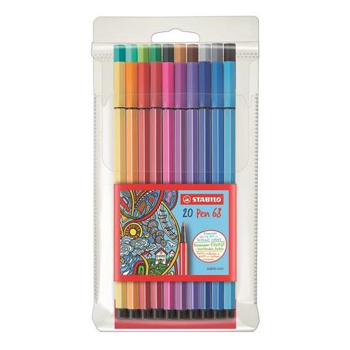 Rostirón készlet, 1 mm, STABILO "Pen 68", 20 különböző szín