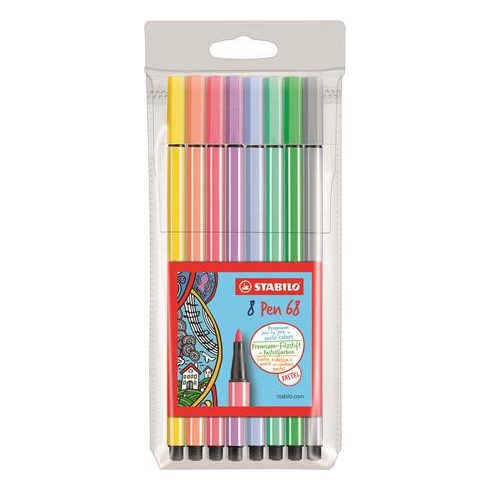 Rostirón készlet, 1 mm, STABILO "Pen 68", 8 pasztell szín