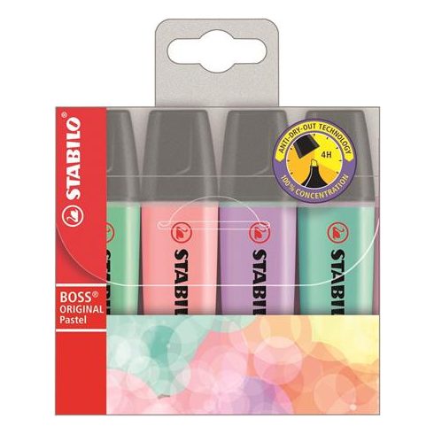 Szövegkiemelő készlet, 2-5 mm, STABILO "BOSS original Pastel2", 4 különböző szín