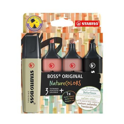 Szövegkiemelő készlet, 2-5 mm, STABILO "BOSS original NatureColors", 4 különböző szín