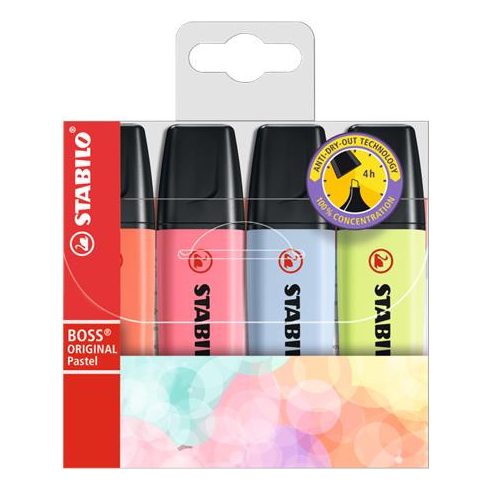 Szövegkiemelő készlet, 2-5 mm, STABILO "BOSS original Pastel3", 4 különböző szín