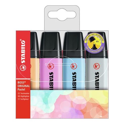 Szövegkiemelő készlet, 2-5 mm, STABILO "BOSS original Pastel", 4 különböző szín