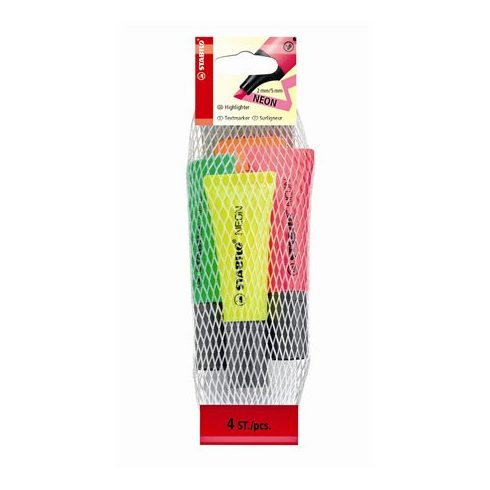 Szövegkiemelő készlet, 2-5 mm, STABILO "Neon", 4 különböző szín
