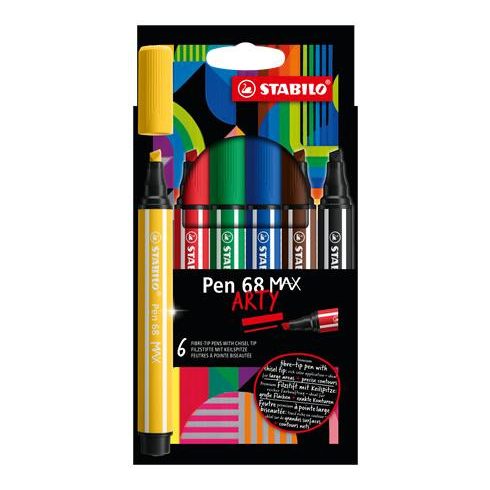 Rostirón készlet, 1-5 mm, vágott hegy, STABILO "Pen 68 MAX", 6 különböző szín